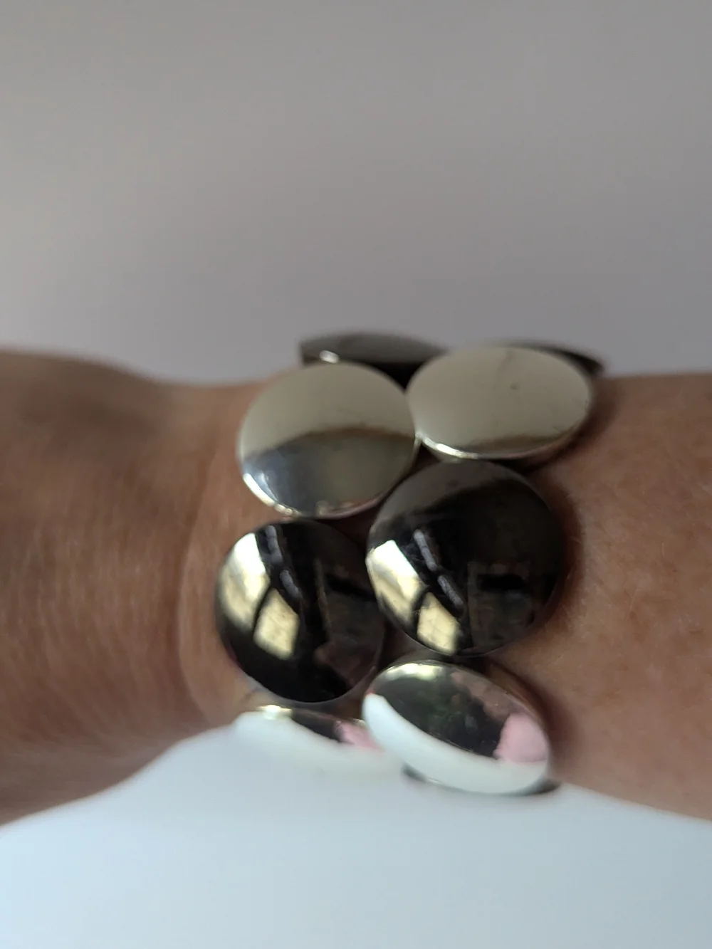 Round Metallic Stretch Bracelet in Silver and Gunmetal